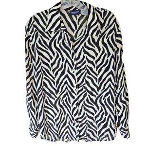 Liz Claiborne Zebra Print Button Front Blouse Women's Small